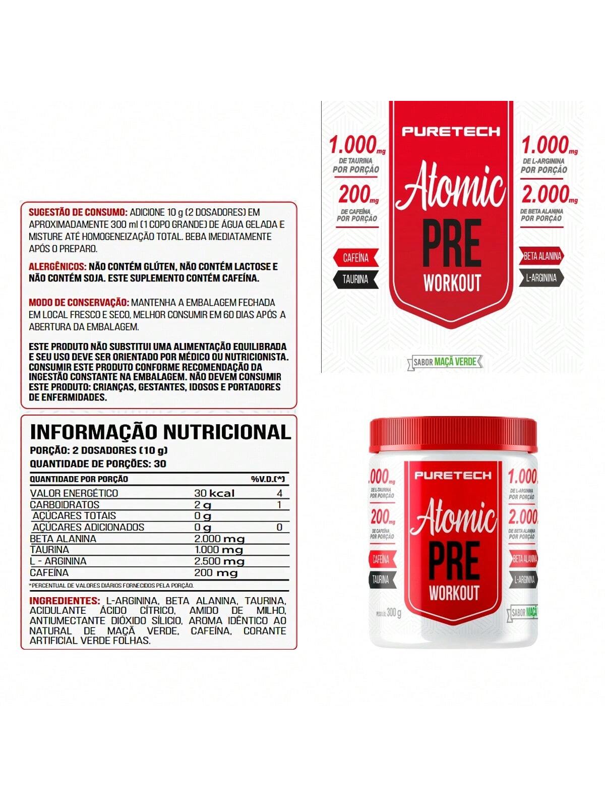 ATOMIC PRE WORKOUT 300G MAÇÃ VERDE-PURETECH