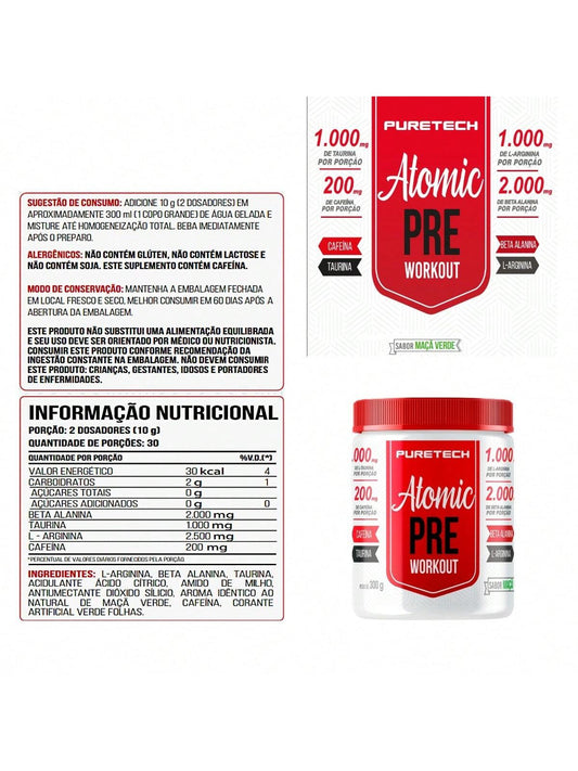 ATOMIC PRE WORKOUT 300G MAÇÃ VERDE-PURETECH