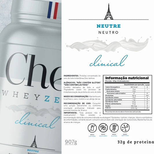 Chef Whey Clinical 907g - Whey Puro Sem Sabor | Zero Lactose