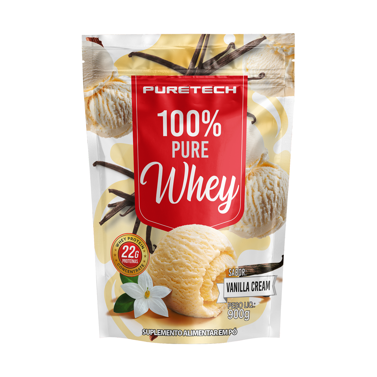 100% PURE WHEY PURETECH 900G BAUNILHA REFIL