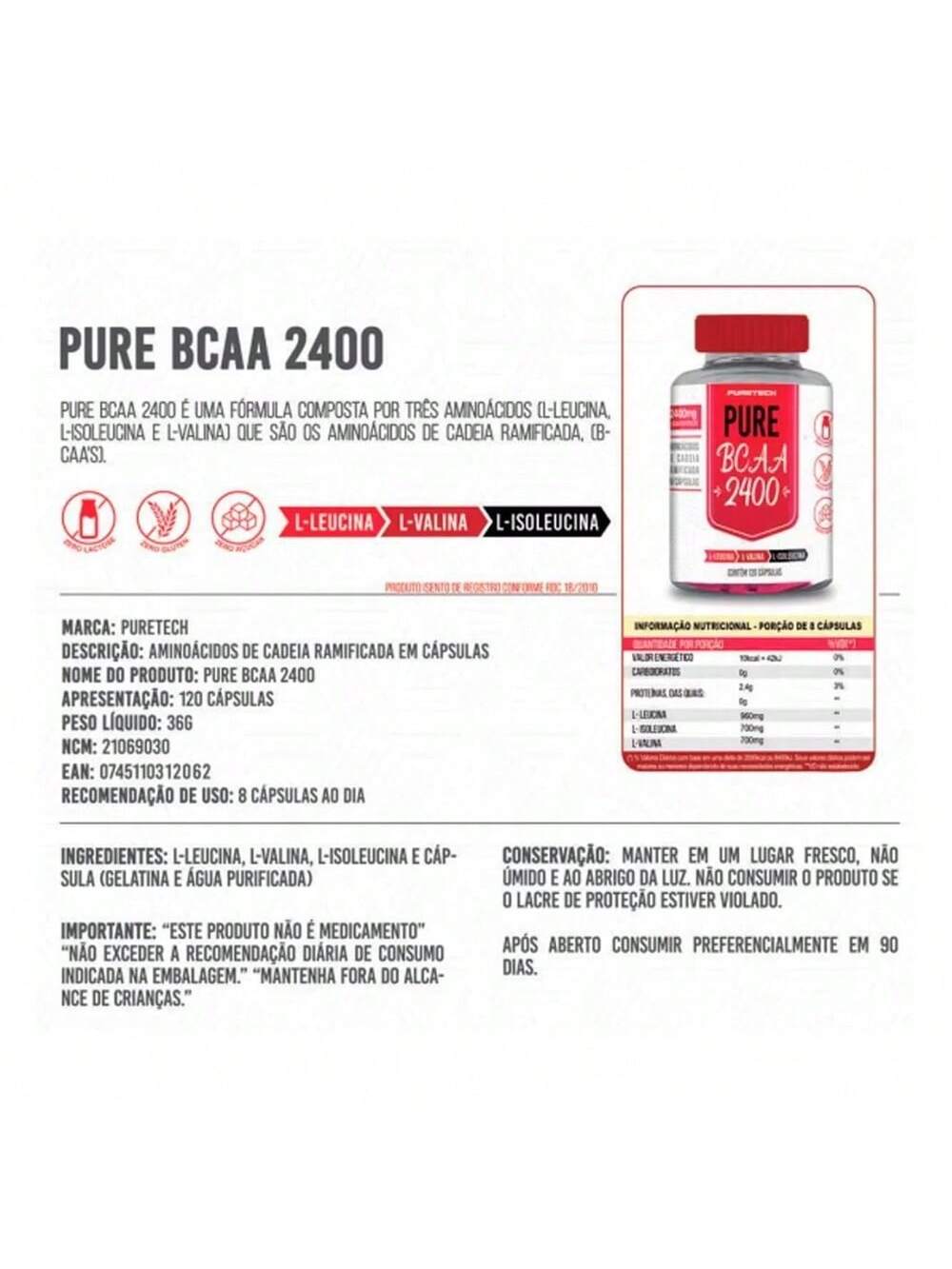 BCAA PURE 2400 PURETECH 120 CAPS