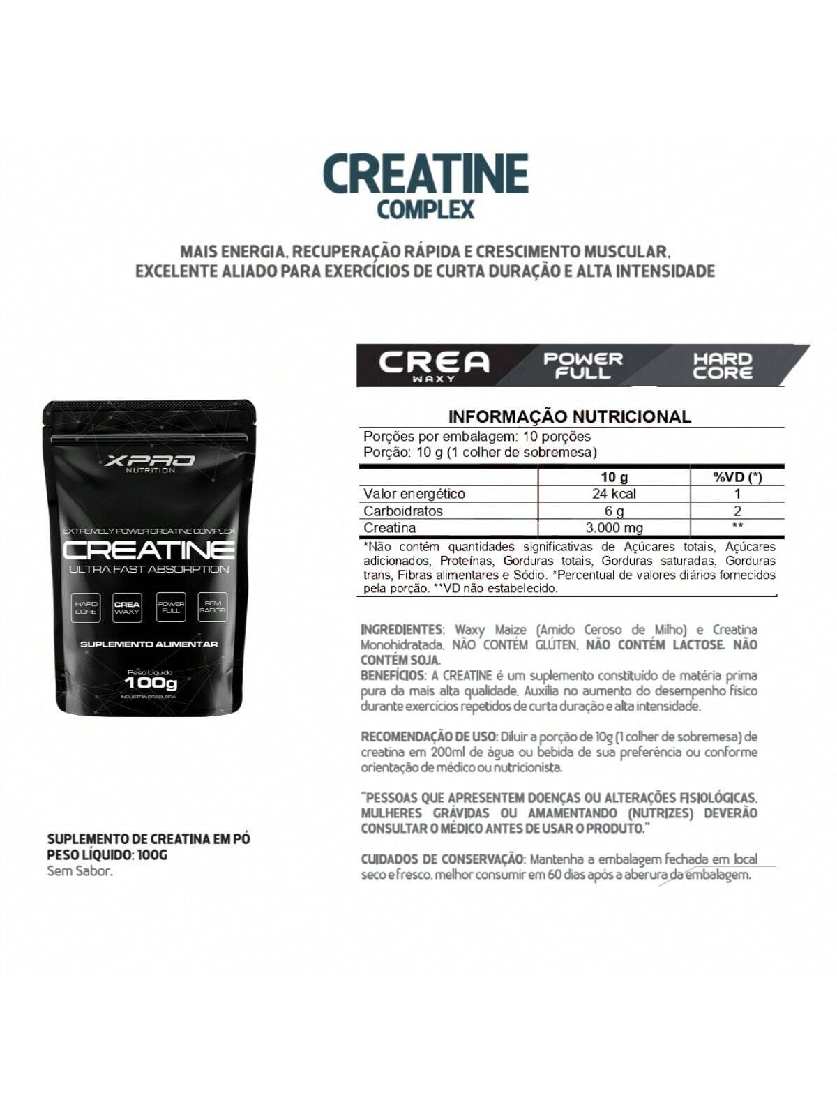 Creatina Pura Monohidratada 100g (Refil) - Força e Economia | XPro