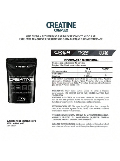 Creatina Pura Monohidratada 100g (Refil) - Força e Economia | XPro