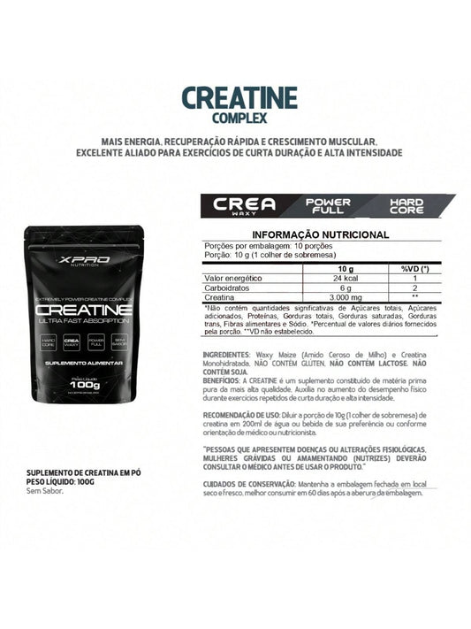 Creatina Pura Monohidratada 100g (Refil) - Força e Economia | XPro