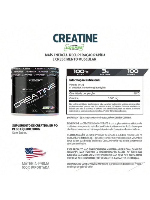 Creatina Pura Monohidratada 300g - Força e Explosão | XPro Nutrition
