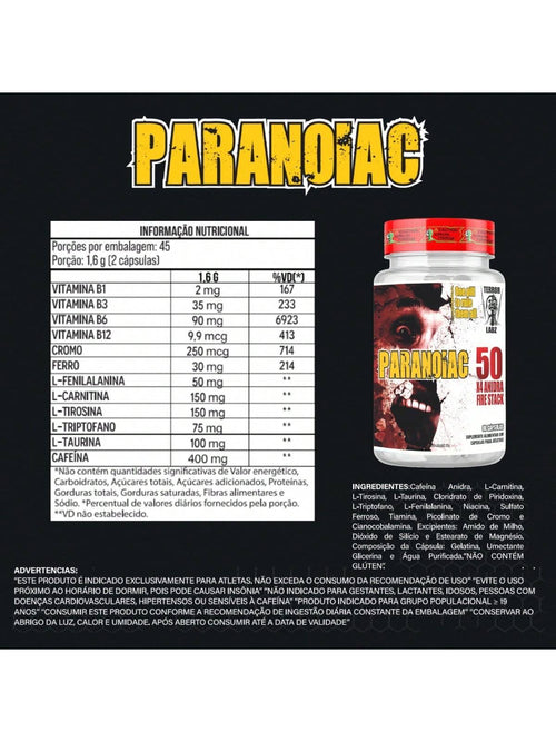 Paranoiac 90 Cápsulas - Termogênico de Alta Potência | Terror Labs