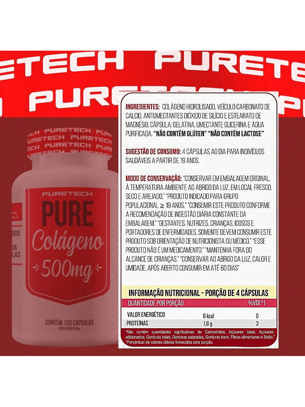Colágeno Hidrolisado 120 Cápsulas - Suporte para Pele e Articulações | Puretech