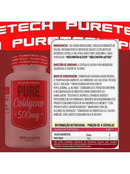 Colágeno Hidrolisado 120 Cápsulas - Suporte para Pele e Articulações | Puretech
