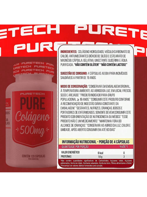 Colágeno Hidrolisado 120 Cápsulas - Suporte para Pele e Articulações | Puretech