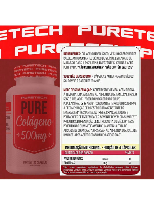 Colágeno Hidrolisado 120 Cápsulas - Suporte para Pele e Articulações | Puretech