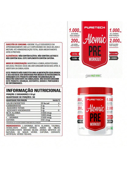 ATOMIC PRE WORKOUT 300G MAÇÃ VERDE-PURETECH