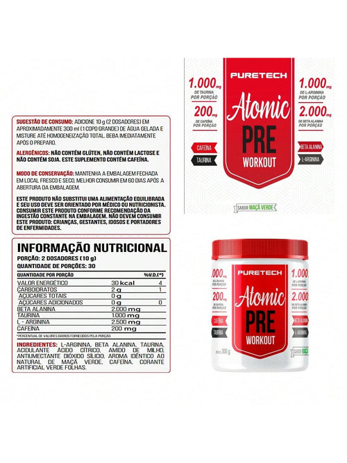 Atomic Pre-Workout 300g - Maçã Verde | Puretech