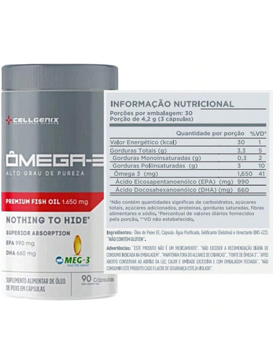 Ômega 3 (90 Cápsulas) - Alta Pureza EPA e DHA | Cellgenix