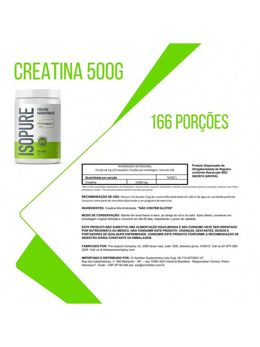 Creatina Creapure® 500g - O Padrão Ouro em Pureza | Isopure