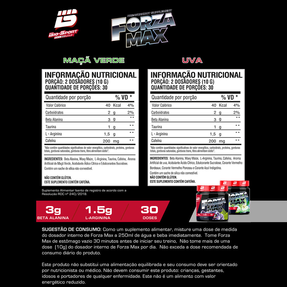 Forza Max Pre-Workout 300g - Maçã Verde | Bio Sport