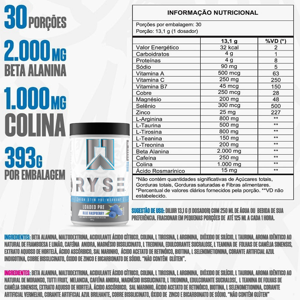LOADED PRv -HIGH STIM 393 G BLUE RASPBERRY- RYSE