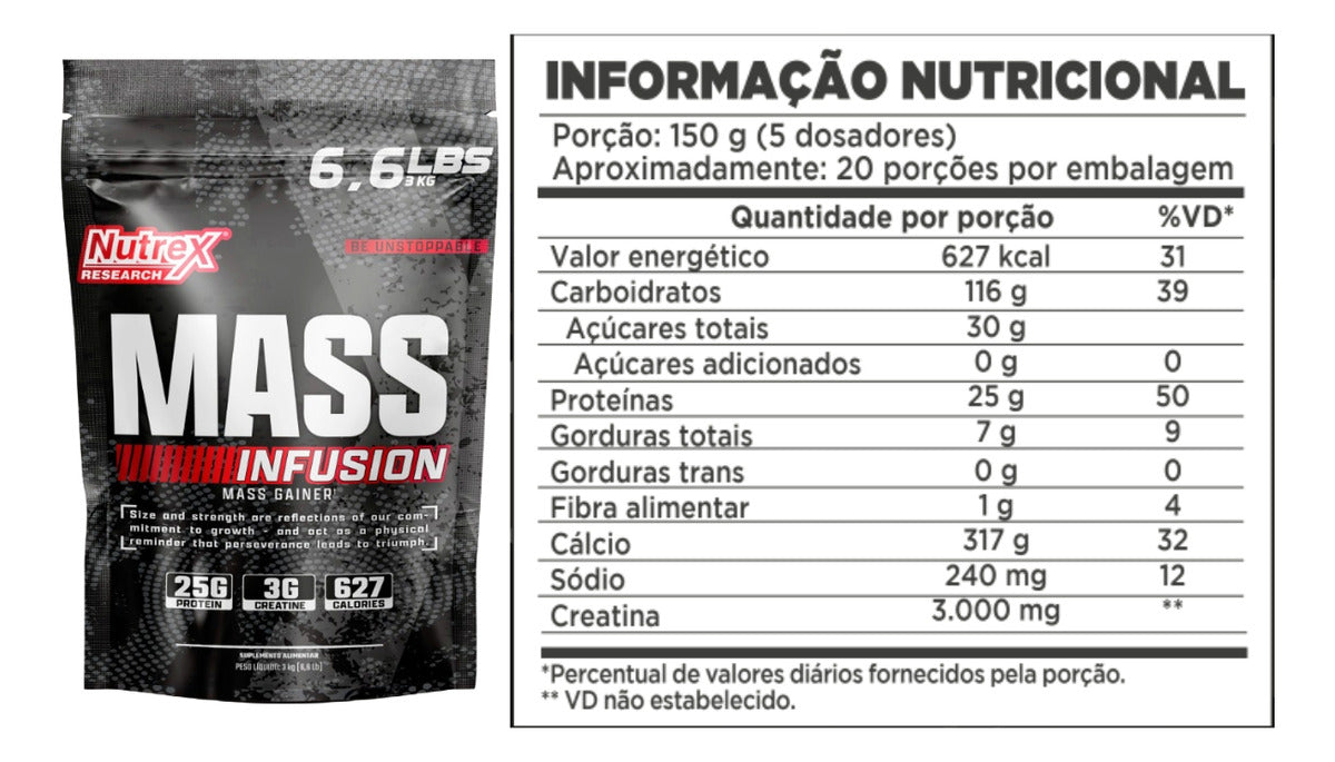Mass Infusion Gainer 3kg - Morango | Com Creatina | Nutrex