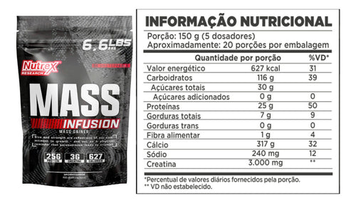 Mass Infusion Gainer 3kg - Morango | Com Creatina | Nutrex