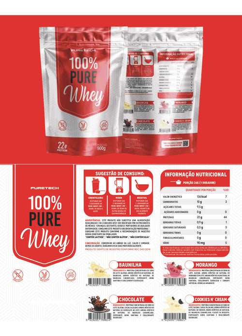 100% Pure Whey 900g (Refil) - Baunilha | Puretech