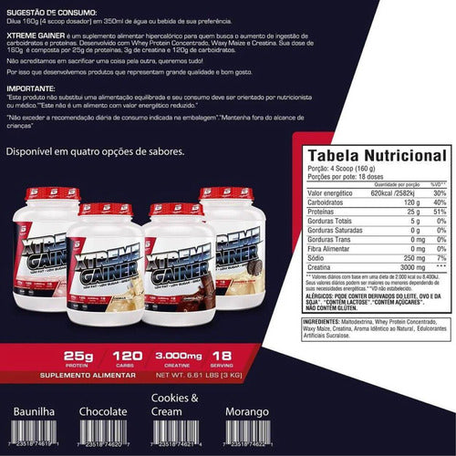 Xtreme Gainer 3kg - Cookies & Cream | Hipercalórico com Creatina | Bio Sport