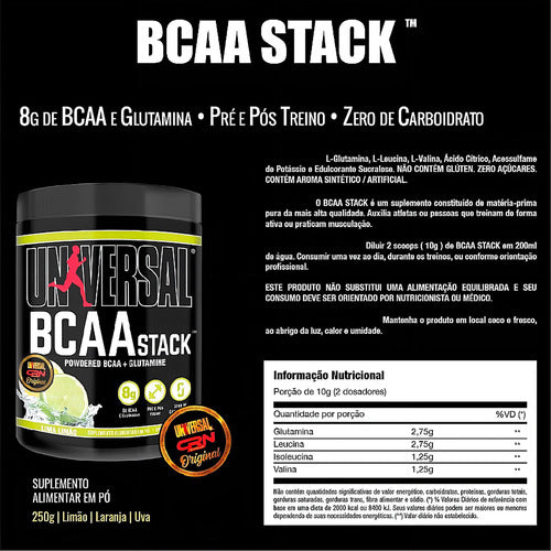 BCAA Stack 250g - Laranja | Com Glutamina | Universal Nutrition
