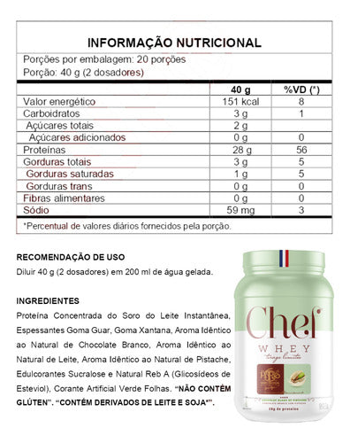 CHEF WHEY 800G CHOCOLATE BRANCO C/ PISTACHE