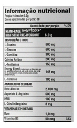 Hemo Rage Unleashed 180g - Blueberry Lemonade | Pré-Treino | Nutrex