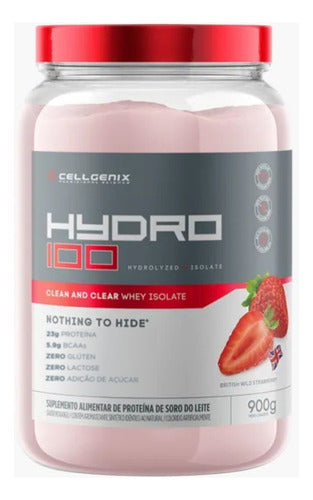 Hydro 100 Whey Hidrolisado 900g - Morango | Recuperação Rápida Cellgenix