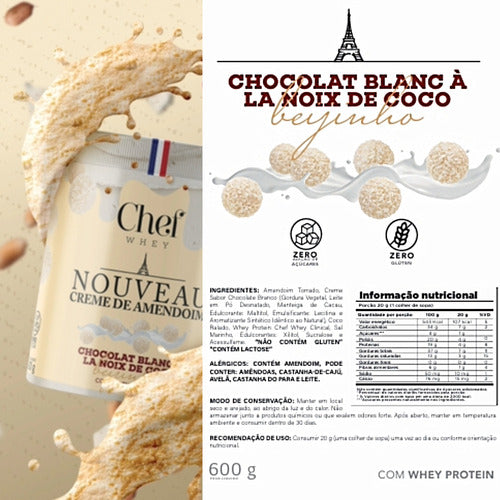 Pasta de Amendoim Sabor Beijinho 600g - Com Whey e Coco | Chef Whey