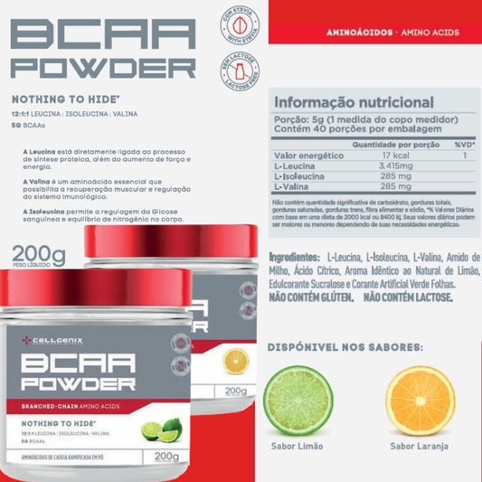 BCAA Powder 200g - Limão | Recuperação Muscular | Cellgenix