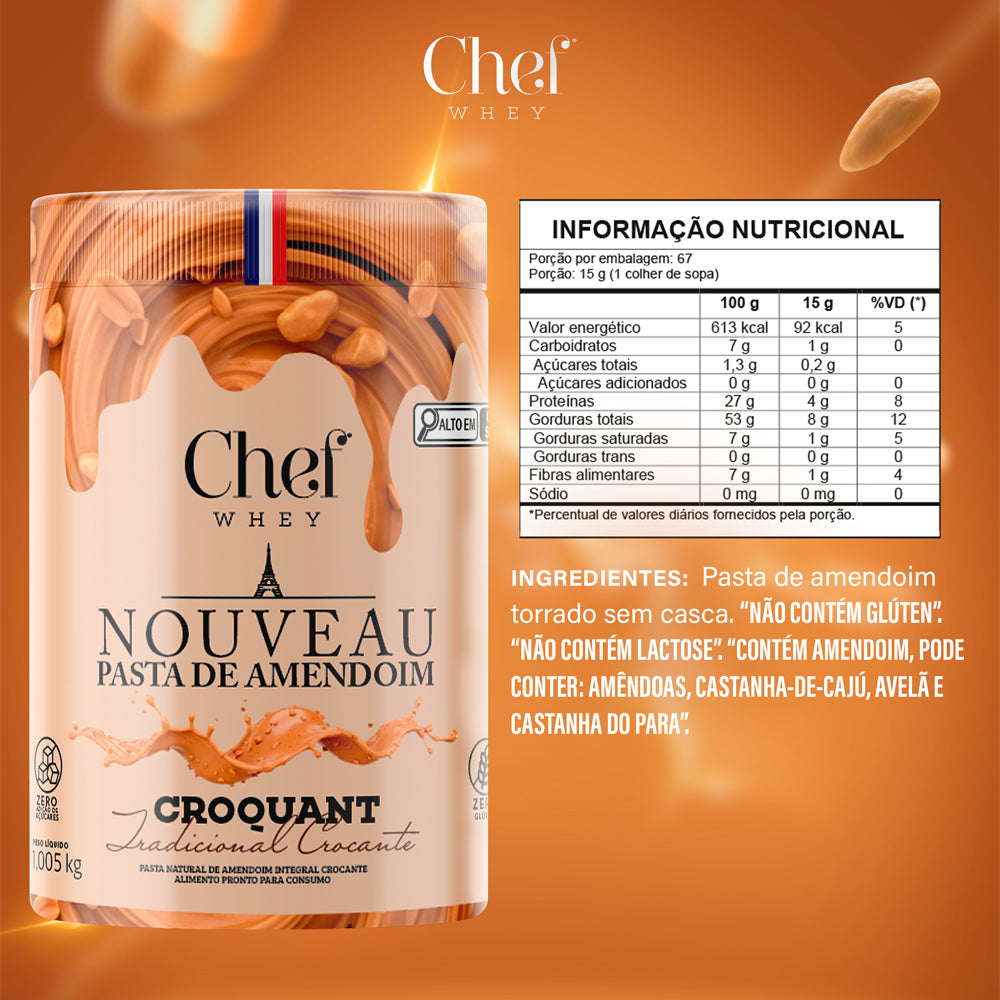 Pasta de Amendoim Crocante 1kg - Com Whey Protein | Chef Whey