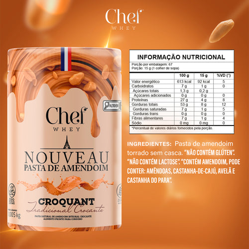 Pasta de Amendoim Crocante 1kg - Com Whey Protein | Chef Whey