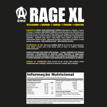 Animal Rage XL 221g - Uva | Pré-Treino de Alta Intensidade