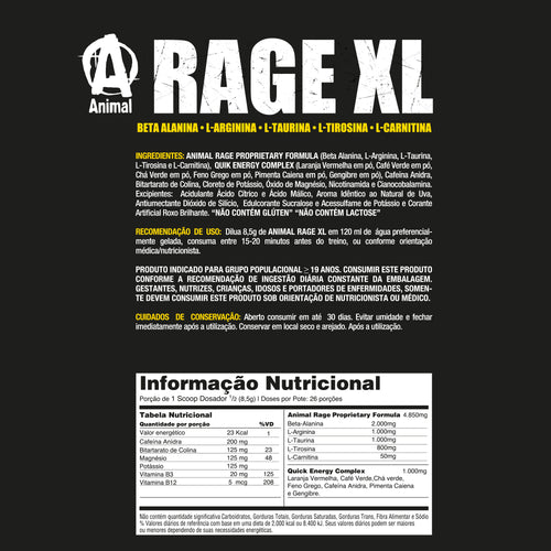 Animal Rage XL 221g - Uva | Pré-Treino de Alta Intensidade