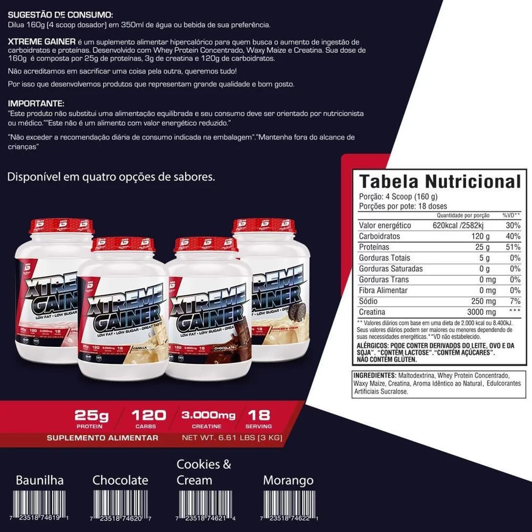 Xtreme Gainer 3kg - Morango | Hipercalórico com Creatina | Bio Sport