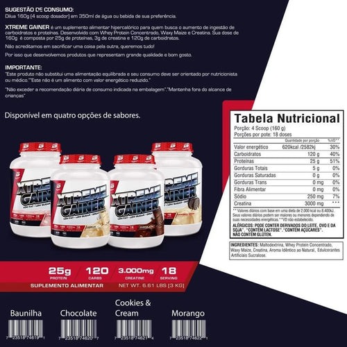 Xtreme Gainer 3kg - Morango | Hipercalórico com Creatina | Bio Sport