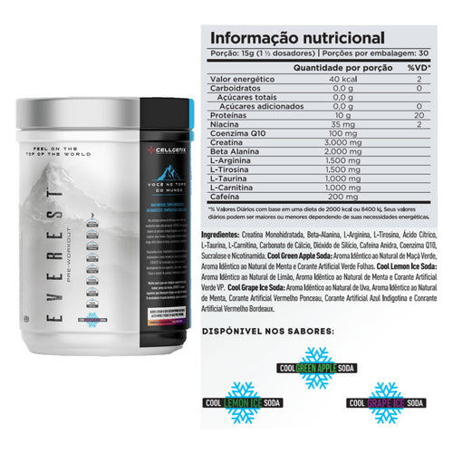 Pré-Treino Everest + COQ10 450g Maçã Verde | Cellgenix