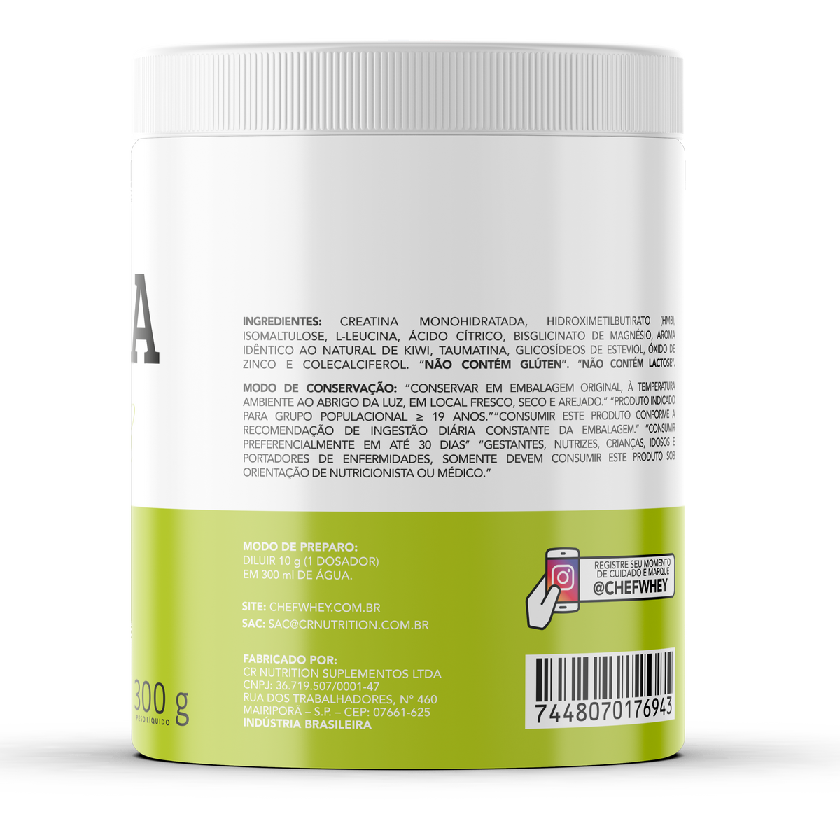 Creatina + HMB 300g Maçã Verde | Chef Whey