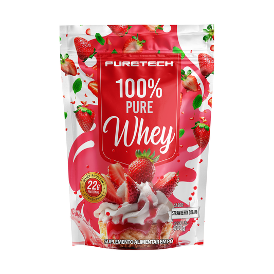 100% PURE WHEY PURETECH 900G MORANGO REFIL
