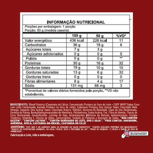 DISPLAY CHEF WHEY BAR MOUSSE CHOCOLATE BRANCO 12 UNIDADES