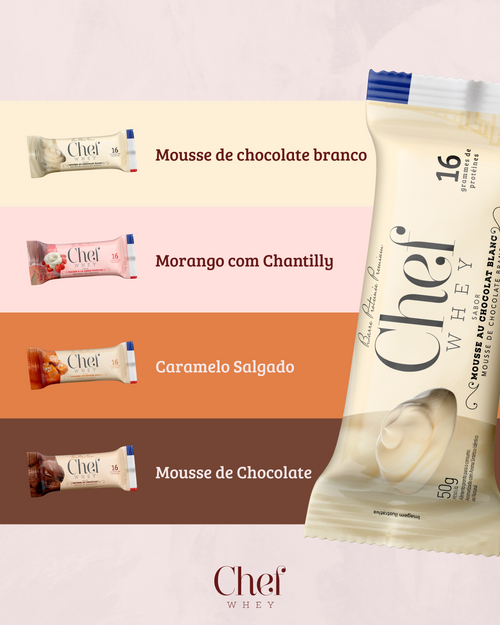 DISPLAY CHEF WHEY BAR MOUSSE CHOCOLATE BRANCO 12 UNIDADES