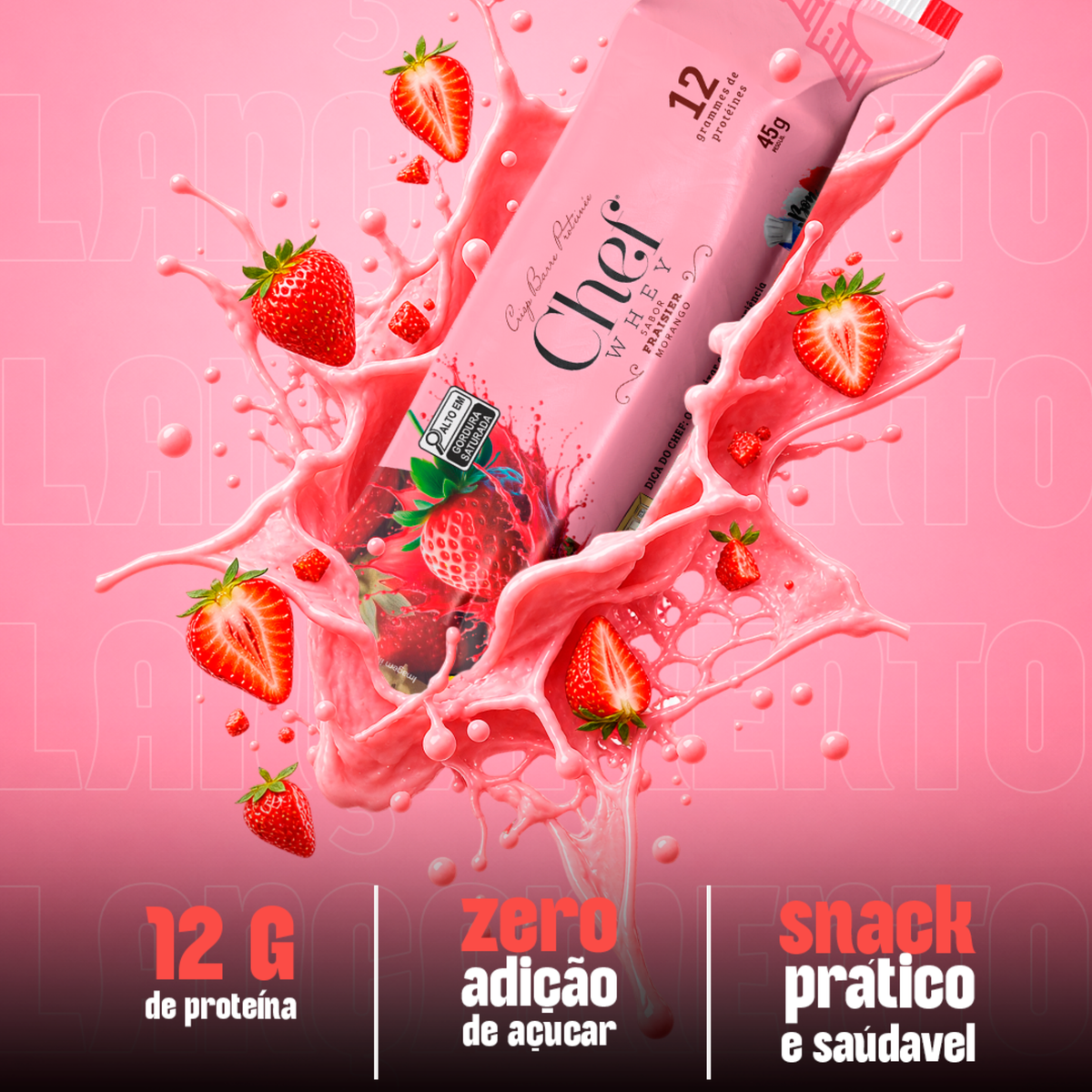 DISPLAY CHEF WHEY BAR MORANGO 12 UNIDADES (NOVA VERSAO)
