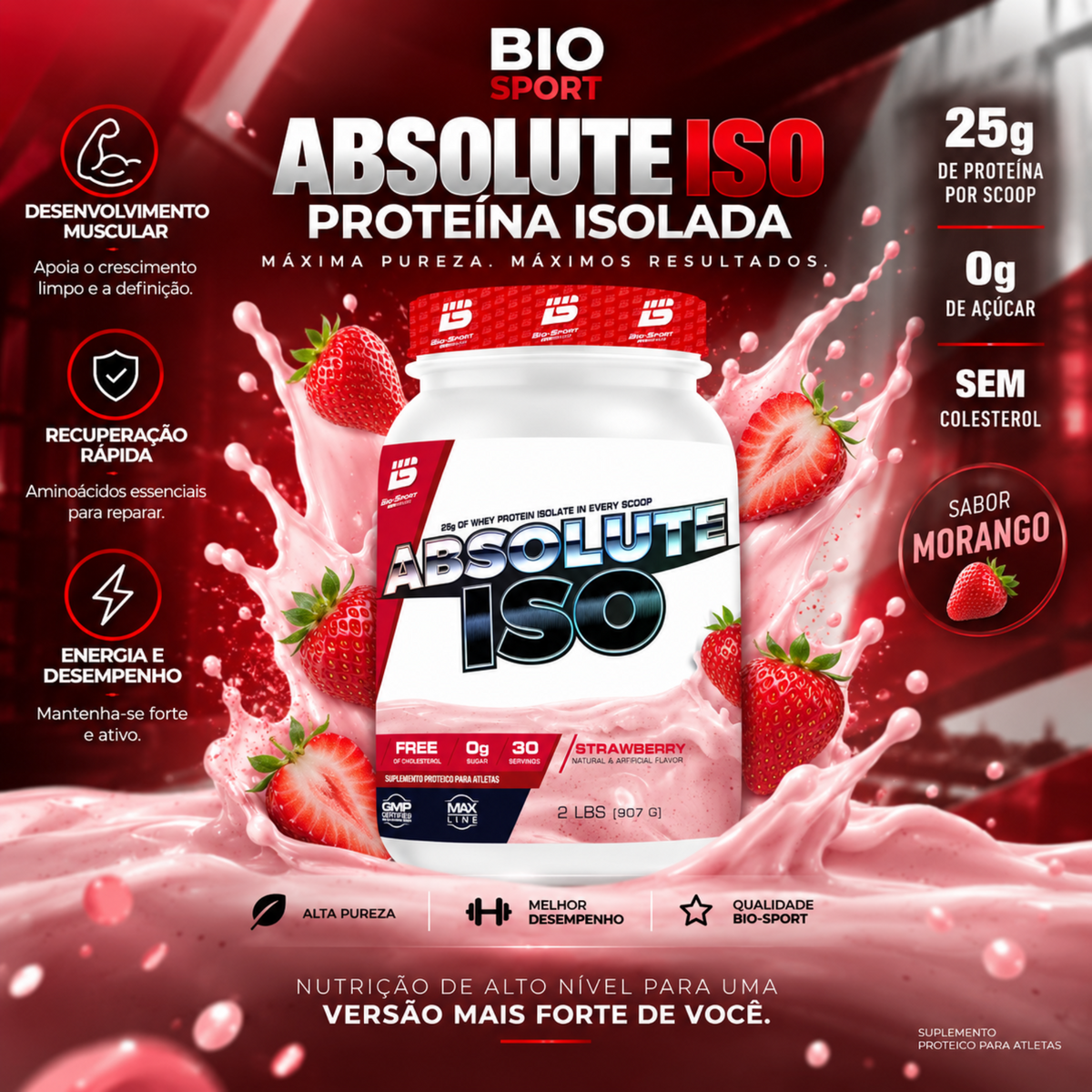 Absolute Iso Whey 907g – Sabor Morango