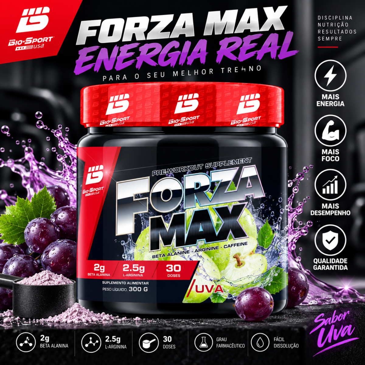 Forza Max 300g – Pré-Treino Sabor Uva