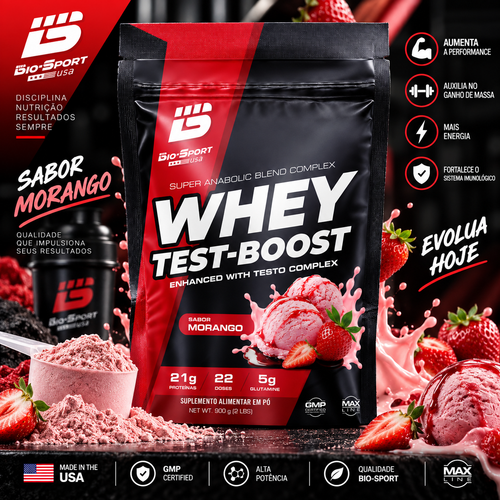 Whey Test-Boost 900g – Refil Sabor Morango
