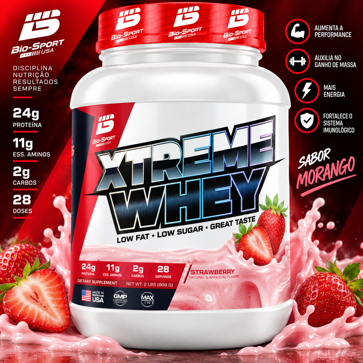 Xtreme Whey 908g Bio Sport USA – Morango